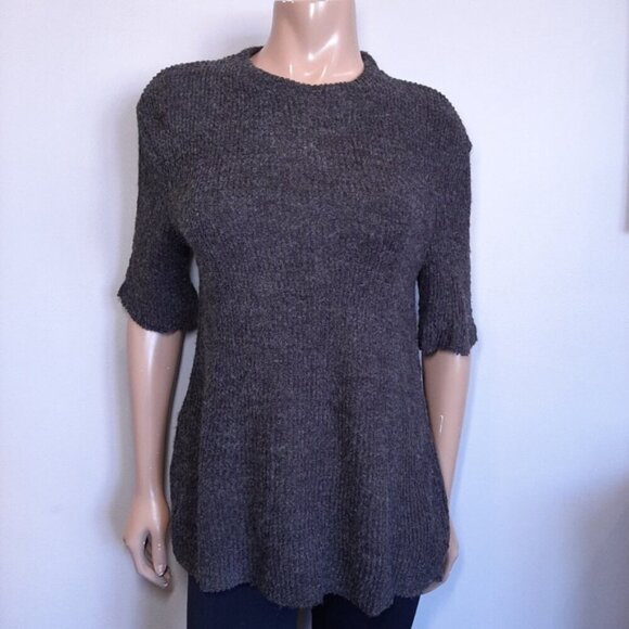 3/$20 Zara Oversized Ribbed Knit Short Sleeve Sweater Grey Raw Hem Drop Shoulder - Picture 2 of 11